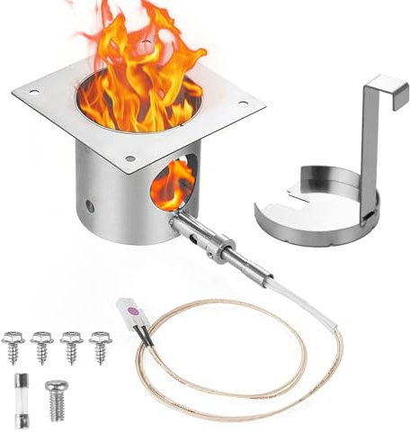 Fire Burn Pot and Hot Rod Ignitor Replacement Parts for Traeger,Pit Boss Pellet Grill Burner, Fire Burn Pot Kit for Z Grills, Stainless Steel Pit Boss Fire Burn Pot, Fire Burn Pot with Screws and Fuse