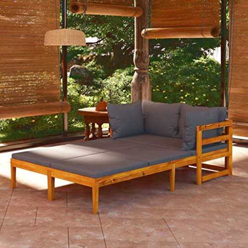 HEFZGDB Sonnenliegen mit Dunkelgrauen Kissen 2 STK. Akazienholz Gartenstühle Gartenmöbel Set Gartentisch Geeignet für Terrasse, Garten, Pool.