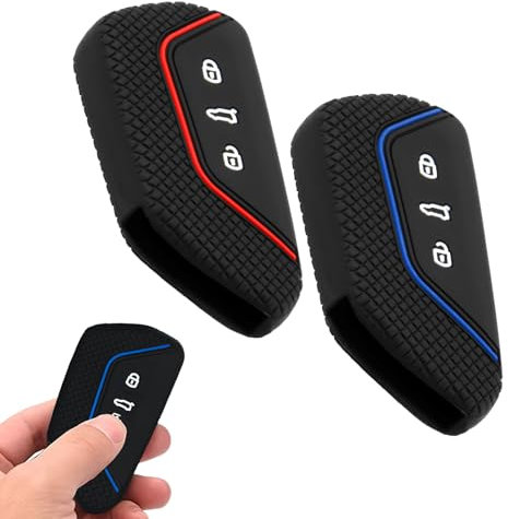 Protection pour clé de Voiture Lot de 2 compatibles avec VW Golf 8, Seat, Skoda, Cupra,Couvercle de clé de Voiture en Silicone Coque de Protection en Silicone Coques de clé de Voiture 3 Boutons