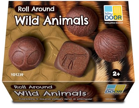 Yellow Door Roll Around - Wild Animals for Kids Aged 2, 3, 4, 5 |Early Education |Sensory Spheres |Fine Motor Skills |Stamp and Roll in Playdough |Durable Outdoor Learning
