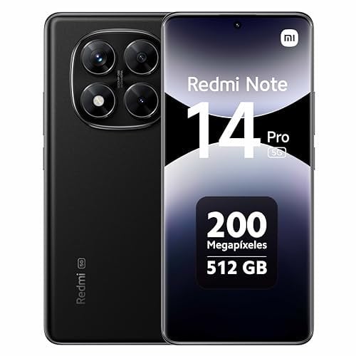 Xiaomi Redmi Note 14 Pro 5G - Smartphone de 12+512GB, Pantalla de 6.67 AMOLED FHD+ 120Hz, MediaTek Dimensity 7300-Ultra, cámara de 200MP, TurboCharge 45W, Cargador no Incluido, Negro (Versión ES)