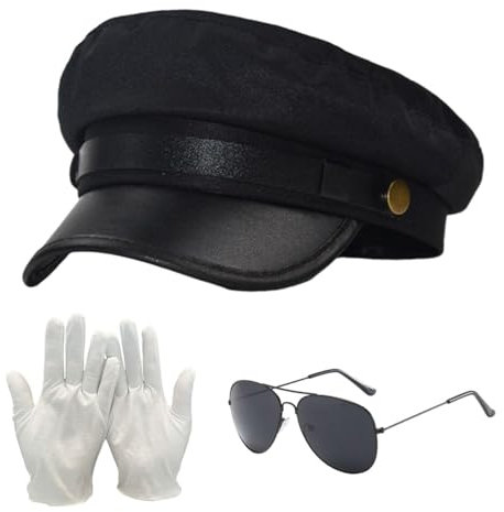 CHROMACRAFT 1 Berretto Piatto con 1 Paio di Guanti E 1 Paio di Occhiali, Cappello da Pilota, Cappello Semplice, Accessori per Costumi, Accessori per Cosplay