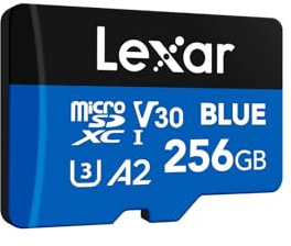 Lexar Blue Scheda Micro SD 256GB, fino a 160 MB/s in lettura, scheda microSDXC UHS-I, C10, U3, V30, A2, video Full-HD e 4K, scheda di memoria ad alta velocità per smartphone/tablet/action camera