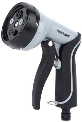 RESTMO Hose Pipe Spray Gun with 5 Spray Patterns, Garden Hose Sprayer with Unique Swivel Cone and Turbo-Sweeping Jet Modes, Ideal for Car Wash, Watering Plant, Pet Washing & Floor Cleaning – Grey