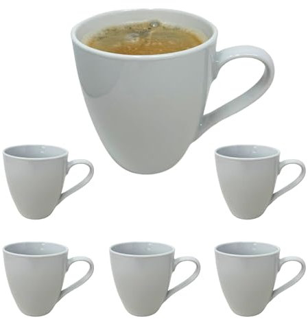 Generisch Kaffeebecher Porzellan Weiß mit Henkel bauchige Form Groß Jumbo XL 500 ml / 0,5 Liter 6 Stück Set