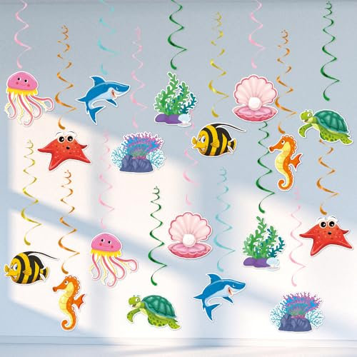 Under the Sea Party Decorations, Kaluofan 36 PCS Ocean Themed Party Hanging Swirls Ceiling Decorations, Under the Sea Decoration for Birthday Ocean Animals Baby Shower Beach Parties Supplies
