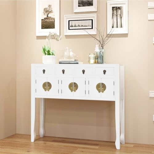 Lauuoeriau Haus und Garten, Möbel-Sideboard, chinesischer Stil, Massivholz, Weiß