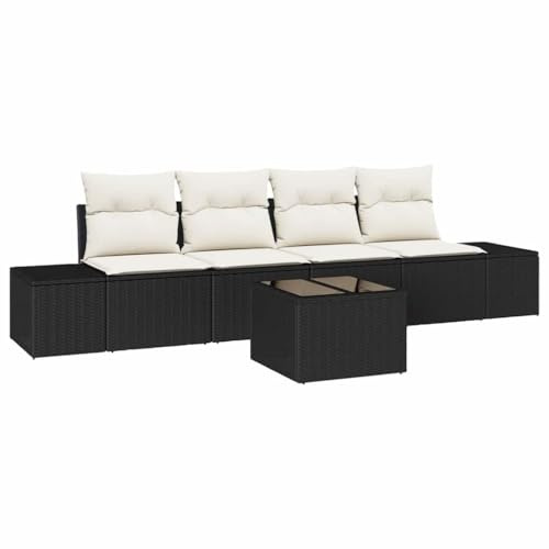 vidaXL 5-teiliges Gartensofa-Set mit Kissen in Schwarz aus Poly-Rattan – Modulare Sitzmöbel für Deine Terrasse oder den Außenbereich zum Entspannen zu Hause