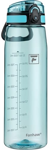 Fanhaw 1L Tritan Water Bottle with Chug Lid - Clear, BPA-Free, Lightweight, Wide Mouth, Leak-Proof, Perfect for Gym, Travel, School, Office, and Sports (Baby Blue)