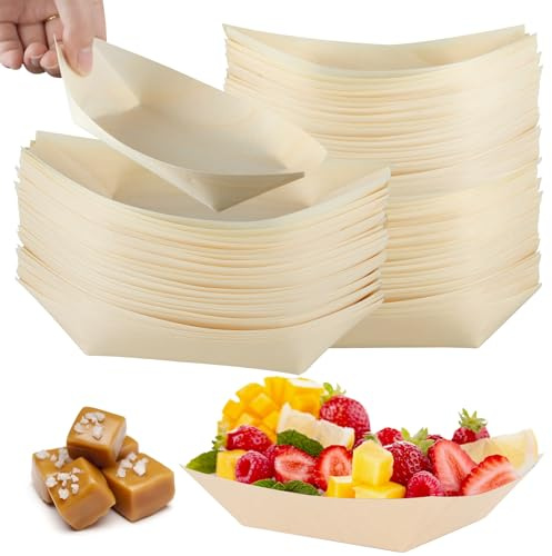 QinOustore 100 cuencos de madera para comida para dedos (17 cm), cuencos desechables para aperitivos, ensaladas, sushi y bufé de fiesta, ideal para adultos y niños