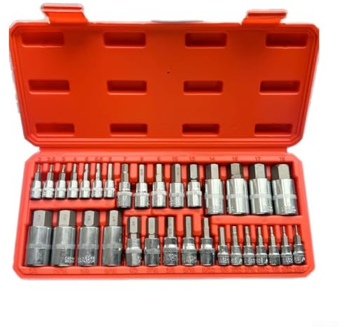 PFXNGMS 32-teiliger Sechskant-Bit-Steckschlüsselsatz, 5/64 bis 3/4 Zoll und 2 bis 19 mm Metall-Steckschlüssel-Werkzeugsatz, mit Aufbewahrungsbox, für Drehmomentschlüssel-Adapter