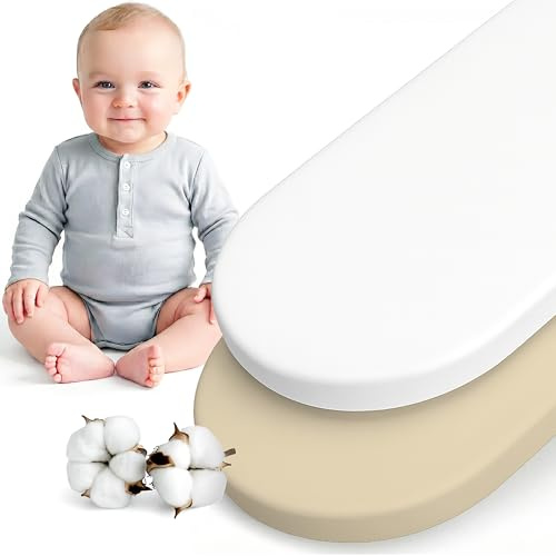 Dreamzie - 2er Set Spannbettlaken Kinderwagen 40x80 cm - Baumwolle | Beige/Weiß · Stubenwagen & Wiege · Soft · Atmungsaktiv · Oeko-Tex Zertifiziert