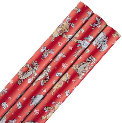 Hallmark Disney Winnie Puuh Weihnachts-Geschenkpapier, Multipack, 12 m, 3 x 4 m Rollen
