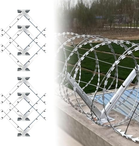 Razor Wire Bracket, Barb Wire Extension Brackets, Roll Concertina Garden Fence Wires Galvanized Brackets, Garden Ribbon Barbed Fence Wires Shelf for Roll Cage Protection(4pair)