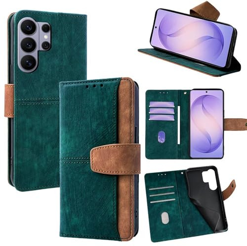 Wigento Klapp Hülle für Samsung Galaxy S26 Ultra 5G, RFID Schutz, Kartenfach, Standfunktion, TPU stoßfest, präzise Aussparungen Handyhülle (Grün)