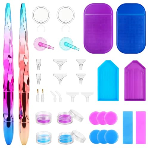HavaCue 36 Stk Diamond Painting Stift Set mit 14 Stift, 2 Anti-Rutsch-Pads | Diamond Painting Zubehör Stift mit 2 Lupen, 2 Diamantmal Tablett, 14 Tons, für DIY Diamantmalerei, Handwerk, Nagelkunst