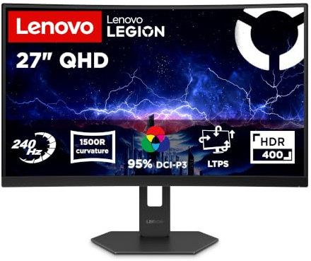 Lenovo Legion 27Q-2c - 27-inch Curved Gaming Monitor| QHD | 240Hz, 0.05 ms, 16:9 | 99% sRGB, 95% DCI-P3 | 2x HDMI 2.1, 1x DisplayPort 1.4 |Tilt, Swivel, Pivot, Height Adjust Stand | Eclipse Black