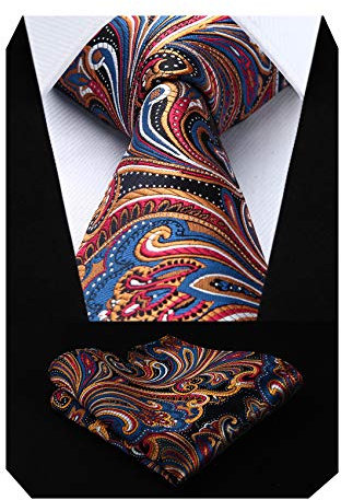 HISDERN Herren Krawatte Blume Paisleyn Hochzeit Krawatte & Einstecktuch Set