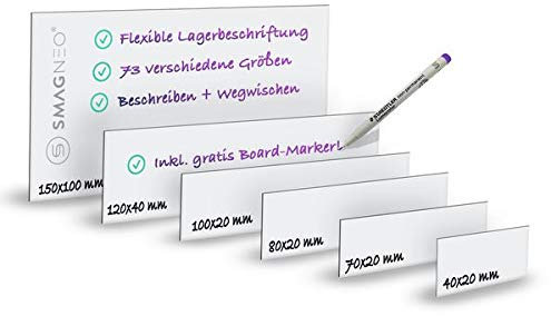 Magnetschild Magnetetiketten Magnetstreifen - Magnet Etikett inkl. Gratis Stift - für Lagerbeschriftung Kennzeichnung, Magnettafeln, Magnetband, Größe:80 x 20 mm, Menge:25 Stück