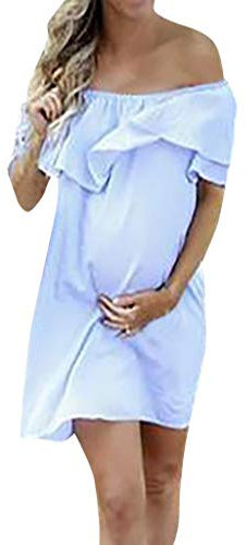Robe Grossesse Photographie Shooting DAY8 Robe Été Sexy Bustier Femme Enceinte Pas Cher Chic Robe de Soirée Grossesse Photo Robe Cocktail Mariage Maternité Vêtement Pas Cher a la Mode (XL, Bleu)