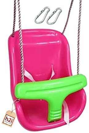 h2i Babyschaukel 2 in 1 | mit Haltegurt & Sicherheitsbügel | Kinderschaukel ab 1 Jahr | wetterfeste Indoor- & Outdoor-Schaukel | Schaukel Baby & Kleinkind | pink-grün