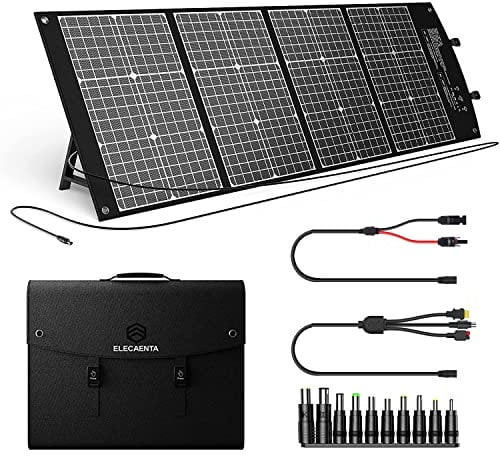 ELECAENTA 120W ETFE Solar Charger PD45W Type-C USB QC3.0 DC-XT60/Anderson Foldable Monocrystalline Solar Panel Kit for Portable Generator Power Station Van Smartphone Laptop with 10-in-1 DC Connector