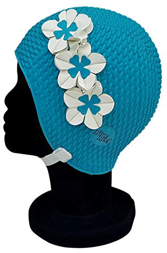 Blue Reef Riga Bubble Single Solid Colour Floral Classic Retro 3 Flower 2 Colori Trio 3D Petalo Elegante Cappello da nuoto Vintage Taglia unica Adulti Con Cinturino Regolabile (Teal)