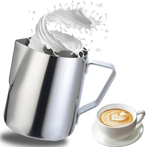 CINY Jarra Para Leche Espumar De Acero Inoxidable 600ml, Jarra De Leche De Metal Jarras De Café Con Marca De Medición, Para Capuchino Máquina De Café Con Leche Espumar, Taza Medidora Para Hervidor
