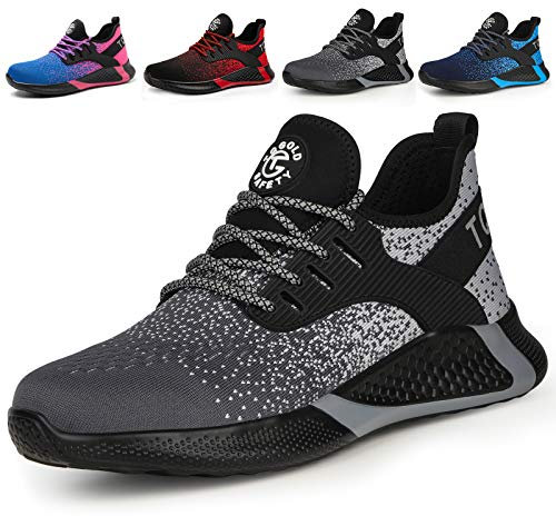 AONETIGER Sicherheitsschuhe Herren Damen Leicht Arbeitsschuhe Stahlkappe Sportlich Schutzschuhe Atmungsaktiv rutschfest Schuhe Sneaker(Größe 39,Grau)