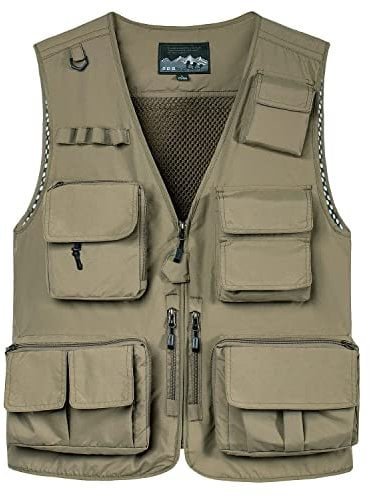 KTWOLEN Herren Anglerweste Sommer Leicht Schnelltrockenweste Funktionsweste Outdoor Fotografie Hundesport Weste Ärmellos Safari Weste mit Viele Taschen, Khaki, 3XL