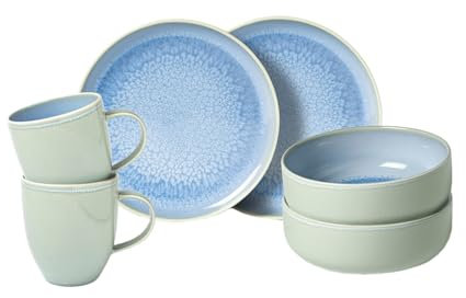 like. by Villeroy & Boch, Crafted Blueberry, Frühstücksset 6-teilig, Premium Porzellan, türkis