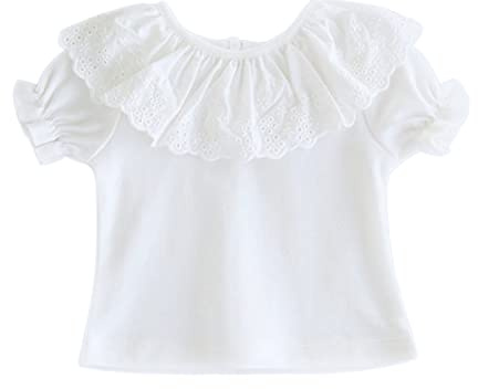 Bebé Niña Niño 100% Algodón Blanco Camisetas de Manga Larga con Volantes en Cuello Cierre de Botón Suave Lindo - Liso Blanco Talla 03/06/09/12/18/24M