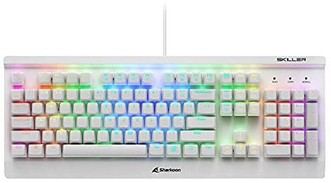 Sharkoon Skiller Mech SGK3 Mechanische Gaming Tastatur, US-Layout (mit RGB Beleuchtung, Blaue Kailh Schalter, PBT-Tastenkappen-Set) Weiß