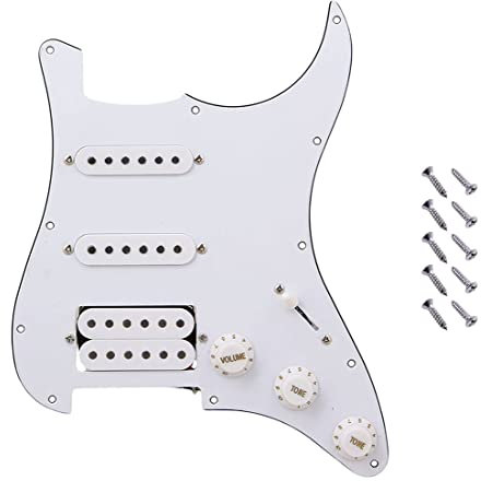 Jiayouy Northwest Guitars Schlagbrett für Stratocaster, 11 Loch, SSH Loaded Vorverdrahtet, mit Wilkinson-Tonabnehmern für Standard Fender Strat, moderner Stil, 3-lagig, Weiß