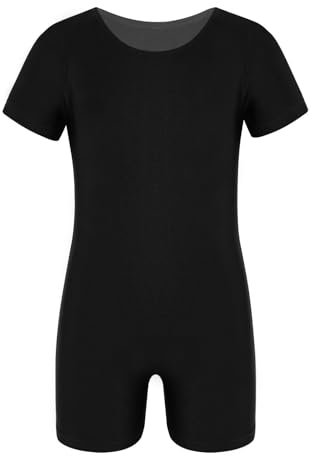 TiaoBug Ballett Trikot Mädchen Ballettanzug Ärmellos Tanzbody mit Sport Shorts Kurze Hose Bein Turnanzug Ballett Gymnastik Leotard Kinder Ballettkleidung gr. 92-164 Schwarz C 158-164