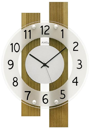 AMS 5875 Wanduhr Hochformat Holz Eiche mit Funkwerk 28 x 41 x 5cm
