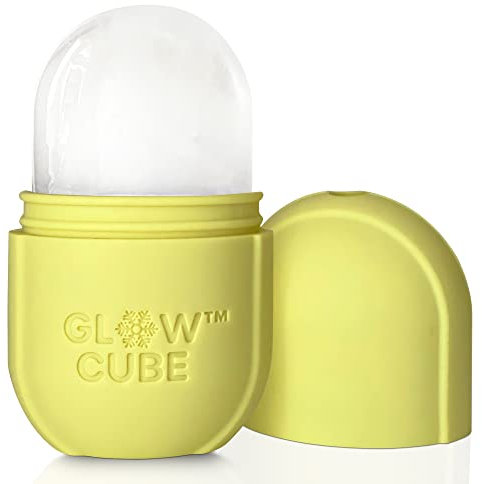GLOW CUBE Ice Roller für Gesicht, Augen und Hals zum Aufhellen der Haut/Wiederverwendbare Gesichtsbehandlung für straffere Haut und Detox-Augenkontur (Pastellgelb)