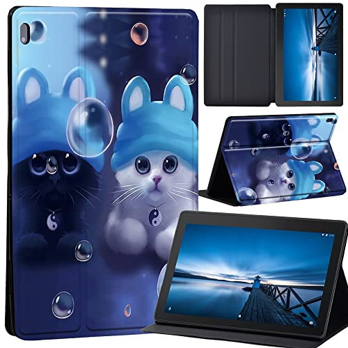 Animal Printed Leather slim lightweight Stand Cover Case for Lenovo Tab E10, Stand Tablet Cover for Lenovo Tab E10 10.1 Inch 2019 (twin cats)