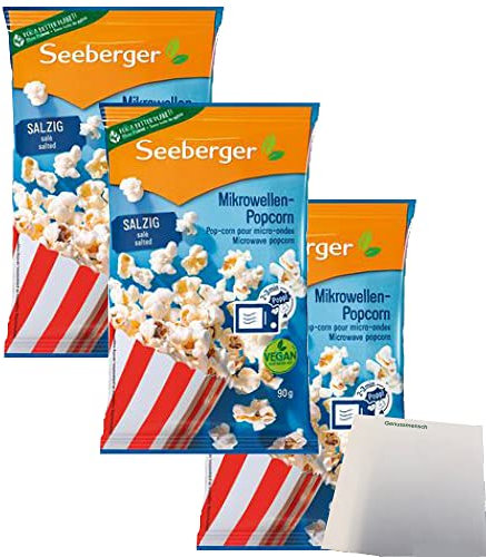 Seeberger Mikrowellen Popcorn gesalzen mit Seeberger Öl 3er Pack (3x90g Packung) + usy Block
