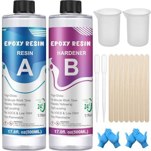 Epoxy Resin Kit -2 Part 35.2oz/1000ml Resin Kits for Beginners, Easy Mix 1:1 Ratio Resin Epoxy Crystal Clear, Epoxy Resin Starter Kit for Art, Craft, Casting, Coating, Jewelry