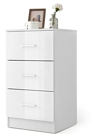 COSTWAY Caisson Bureau Laquée 3 Tiroirs pour Feuilles A4, Lettre,Dossiers et Documents, Commode Tiroir Rangement pour Bureau, Chambre, 37 x 34 x 66,5 CM (Blanc, Lot de 1)