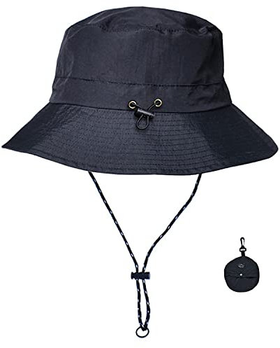 WANYI Unisex Fischerhut Heren Sommer mit Schnur Abnehmbar Sonnenhut Damen Faltbar UV Schutz Sommerhut Anglerhut Wasserdicht Tragbar Bucket Hat Regenhut 55-58cm (Schwarz)