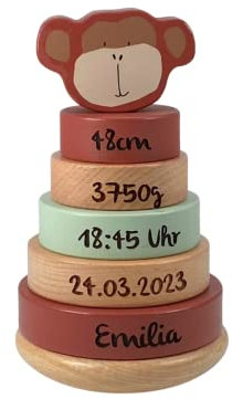 Stapelturm aus Holz Mr. AFFE I personalisiertes Kinderspielzeug I Geschenk zur Geburt