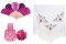 Pack Accesorios Flamenco para Mujer, Mantón con Flores Flamencos Sevillana para Fiesta de Baile, Pinzas de Pelo Tradicional, Abanicos en Diseño Flamenco (Pack Fucsia 4pcs)