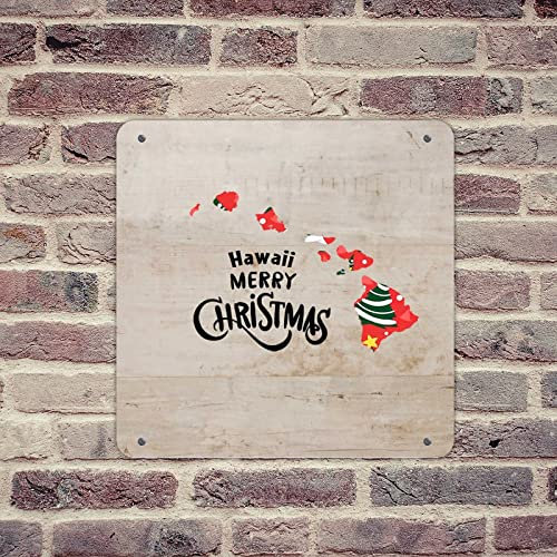 WSDESDEC Country Metal Tin Sign Hawaii Wall Poster Tin Signs USA American State Outline Porch Backyard Dorm Wall Decorations America State Map Santa Sign Gift 30,5 x 30,5 cm