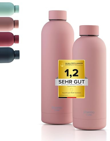 Thermo Flow® Edelstahl Trinkflasche 500ml, 750ml – BPA-frei, Auslaufsicher Wasserflasche, Thermo Isolierflasche, Kohlensäure geeignet – ideal für Kinder, Sprudel, Outdoor & Schule (Blush Pink,500ml)