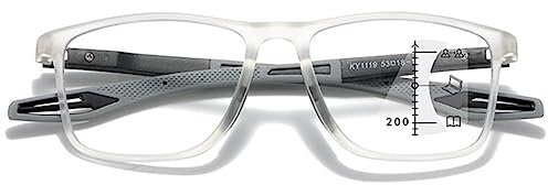 VEVESMUNDO Gleitsicht Lesebrille Progressive Multifocus Sportliche TR90 Leicht Sport Herren Damen Blaulichtfilter Sehhilfe Lesehilfe Brille (1 Stück Transparent Grau, 2.0)