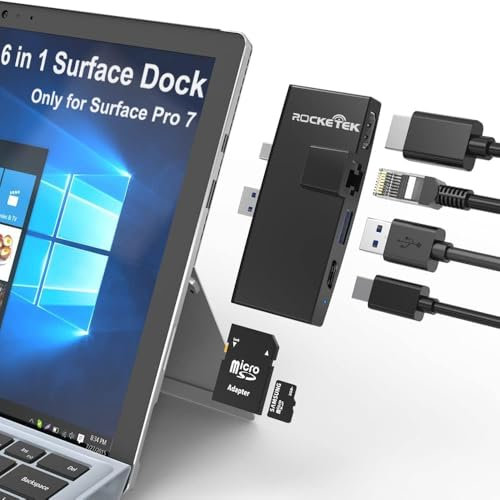 Surface Pro 7 Docking Station with 60W PD Port, 3 USB 3.0 Ports(5Gbps), 1 USB C Port(5Gbps), SD & TF/Micro SD Memory Card Reader, Converter Combo Adaptor for Microsoft Surface Pro 7/7+