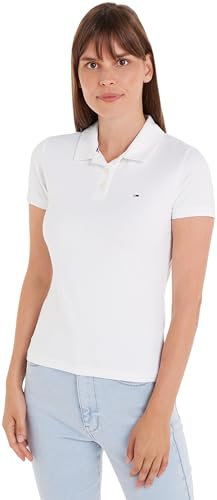 Tommy Jeans Maglietta Polo Maniche Corte Donna Tjw Slim Essential Polo Ss Slim Fit, Bianco (White), L
