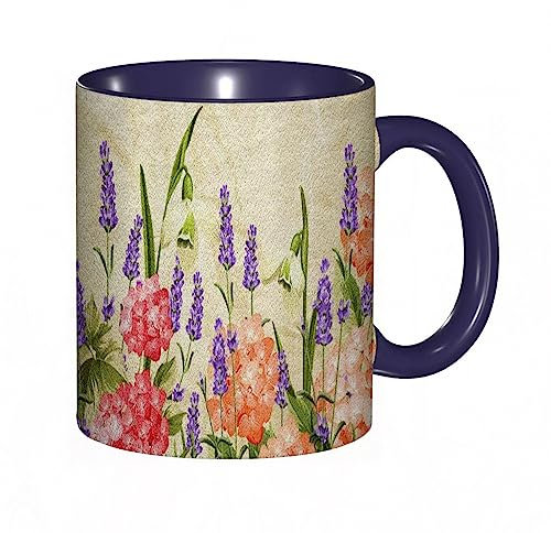 Tasse Keramik Lavendel Blumen Pflanzen Rustikales Bauernhaus,Pring Natürliche Landschaft Bunte Rom Kaffeetassen Große 330ml Mit Henkel 100% Handbemalt Trinkgläser Mit Griff Personalisierte Geschenk